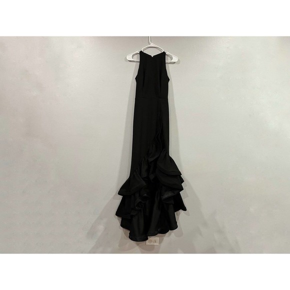 Betsy & Adam Hi Low Black Ruffle Gown 2 NWOT - Picture 2 of 8
